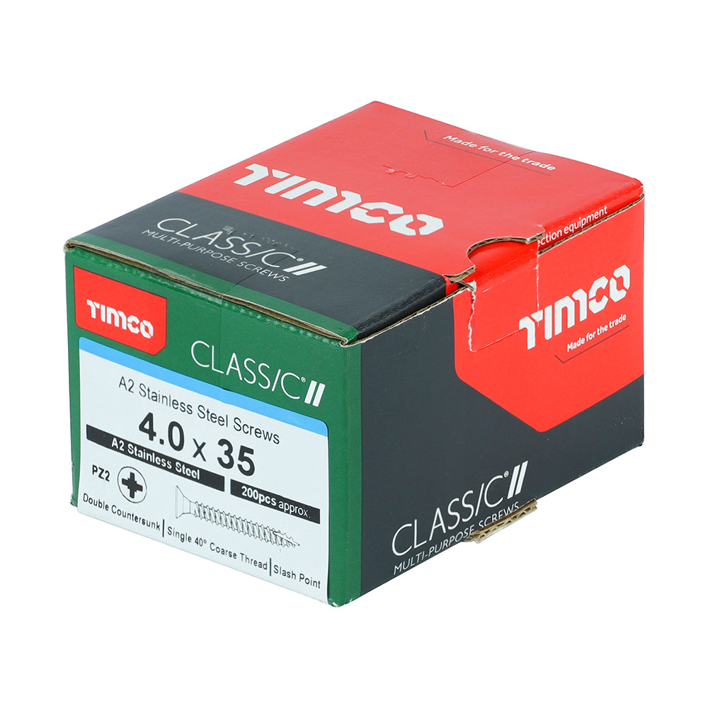 Classic Screw PZ2 CSK A2 SS - 4.0 x 35 | Box of 200