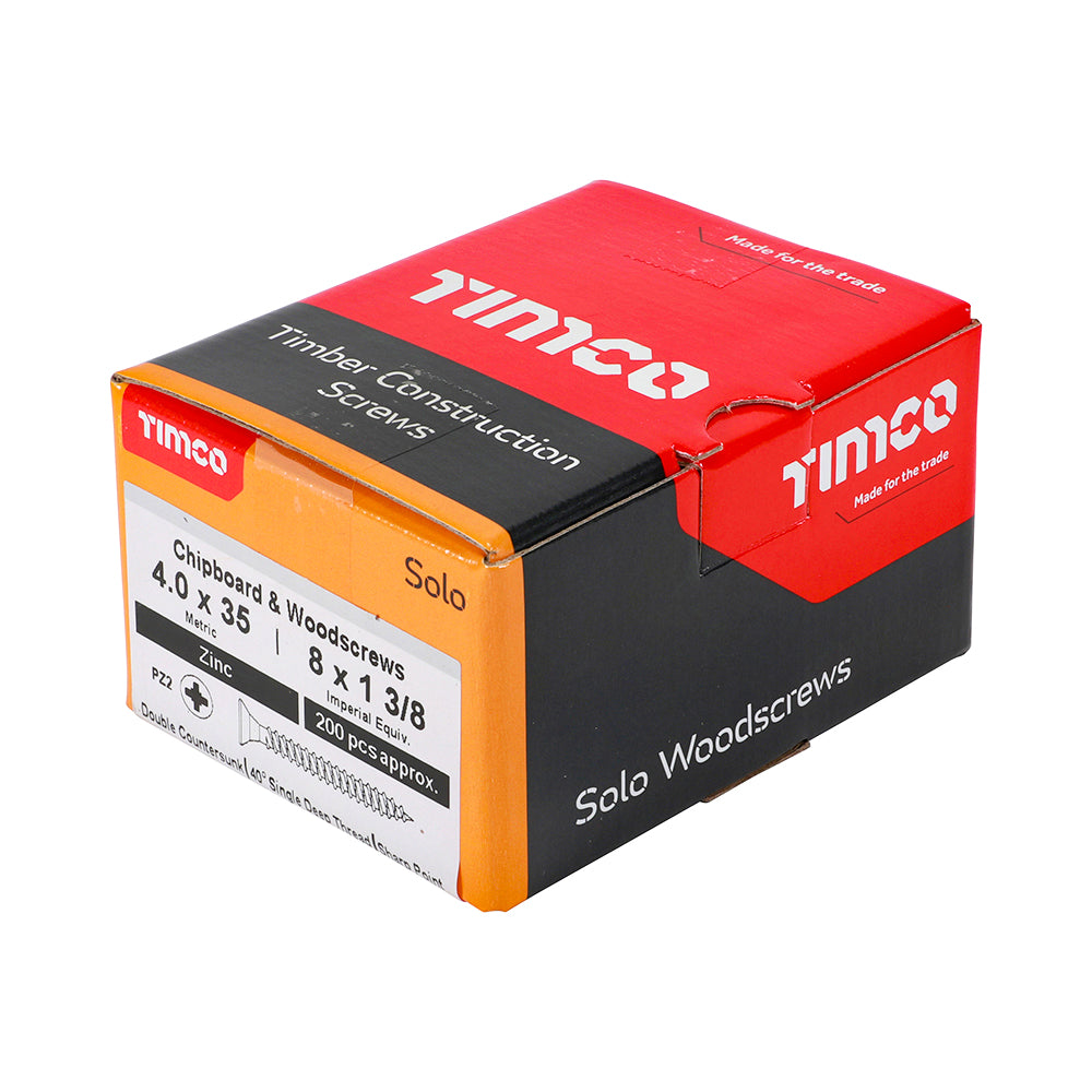 Solo Woodscrew PZ2 CSK Zinc - 4.0 x 35 | Box of 200