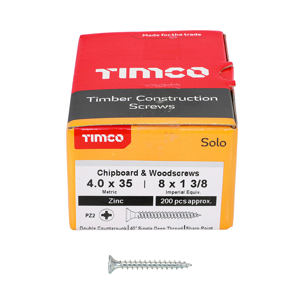 Solo Woodscrew PZ2 CSK Zinc - 4.0 x 35 | Box of 200