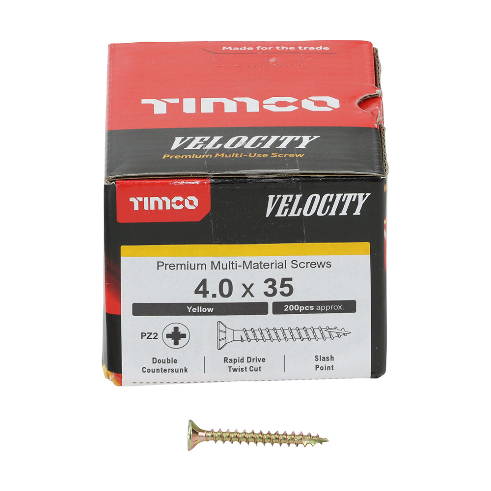 Timco Velocity Premium Multi-Use Screws - PZ - Double Countersunk - Yellow - Box