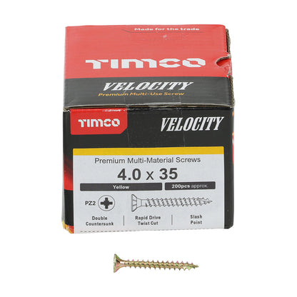 Timco Velocity Premium Multi-Use Screws - PZ - Double Countersunk - Yellow - Box