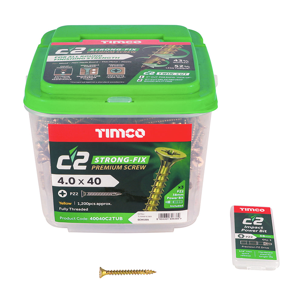 Timco C2 Strong-Fix - PZ - Double Countersunk - Twin-Cut - Yellow - Box