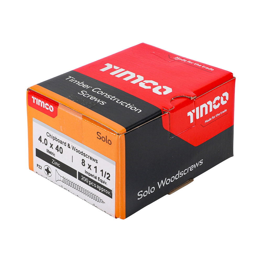 Solo Woodscrew PZ2 CSK Zinc - 4.0 x 40 | Box of 200