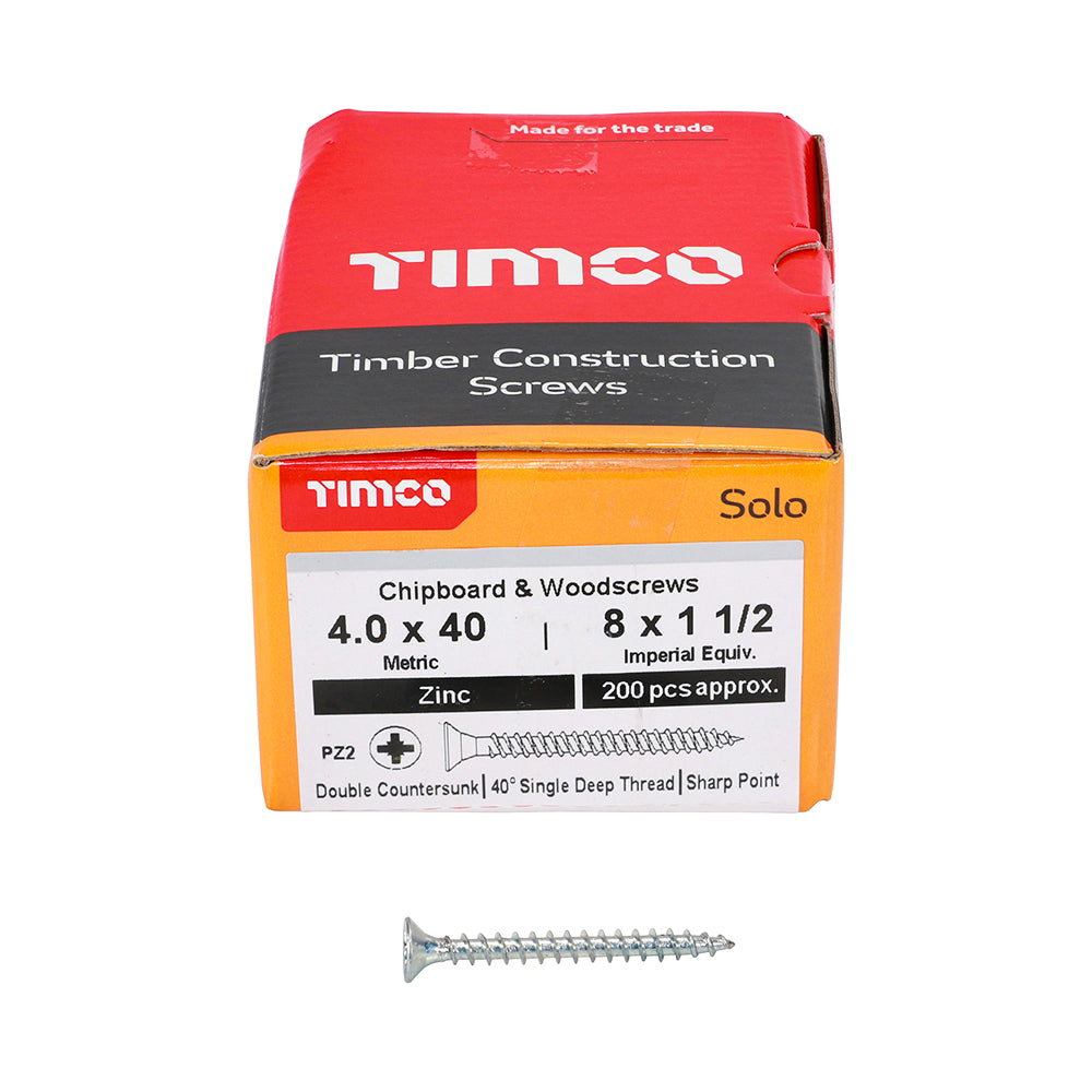 Solo Woodscrew PZ2 CSK Zinc - 4.0 x 40 | Box of 200