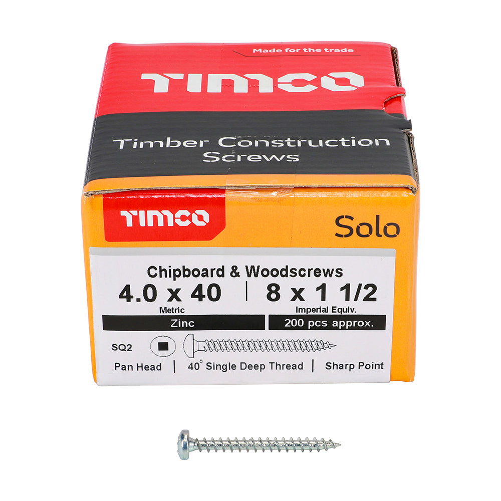 Solo Woodscrew SQ2 PAN Zinc - 4.0 x 40 | Box of 200