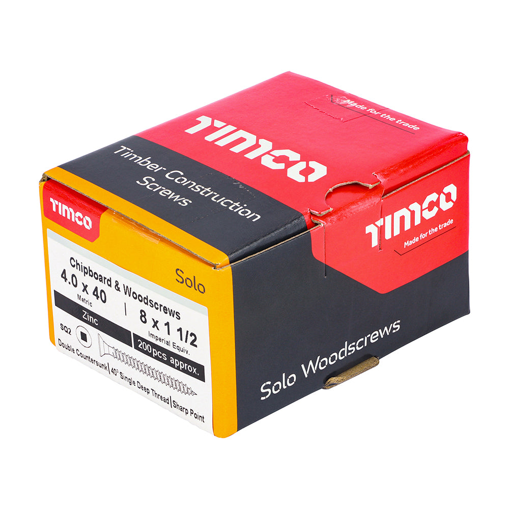 Solo Woodscrew SQ2 CSK Zinc - 4.0 x 40 | Box of 200