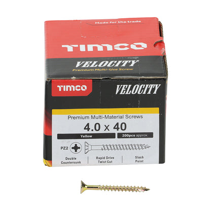 Timco Velocity Premium Multi-Use Screws - PZ - Double Countersunk - Yellow - Box