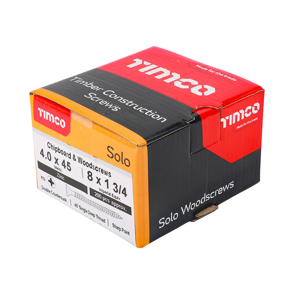Solo Woodscrew PZ2 CSK Zinc - 4.0 x 45 | Box of 200