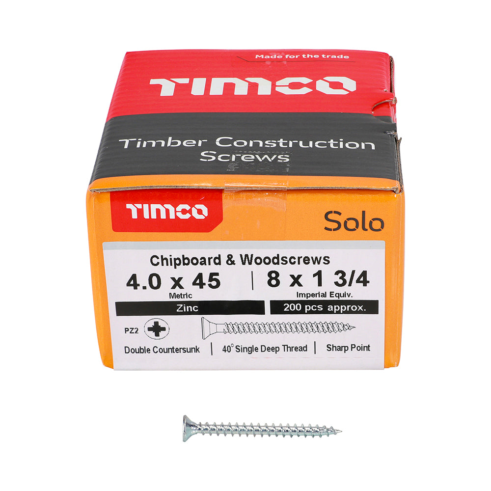 Solo Woodscrew PZ2 CSK Zinc - 4.0 x 45 | Box of 200