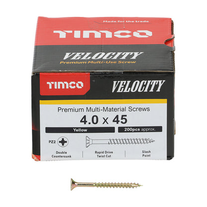 Timco Velocity Premium Multi-Use Screws - PZ - Double Countersunk - Yellow - Box