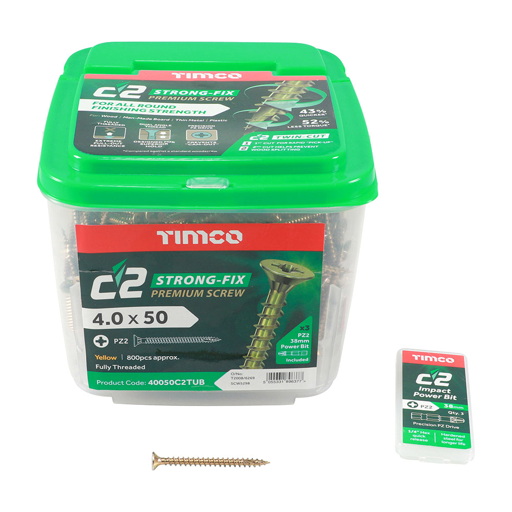 Timco C2 Strong-Fix - PZ - Double Countersunk - Twin-Cut - Yellow - Box