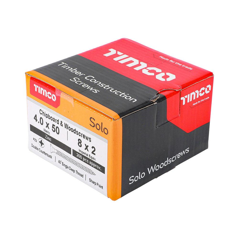 Solo Woodscrew PZ2 CSK Zinc - 4.0 x 50 | Box of 200