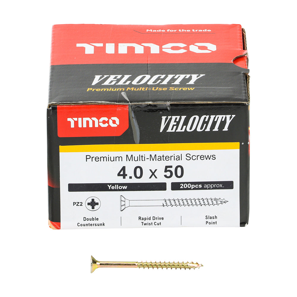 Timco Velocity Premium Multi-Use Screws - PZ - Double Countersunk - Yellow - Box