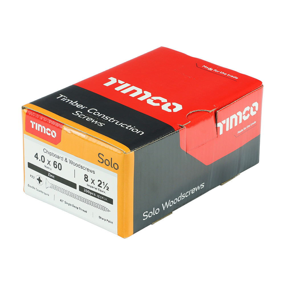 Solo Woodscrew PZ2 CSK Zinc - 4.0 x 60 | Box of 200