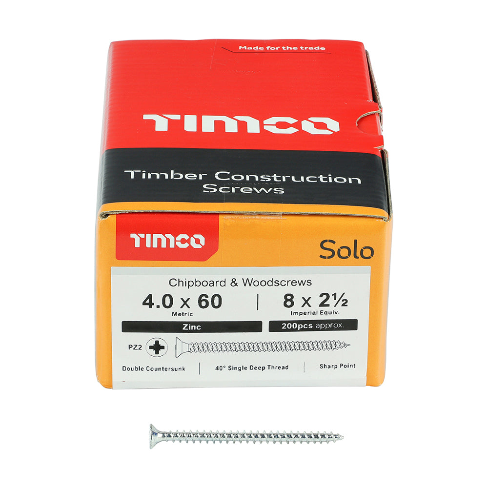 Solo Woodscrew PZ2 CSK Zinc - 4.0 x 60 | Box of 200