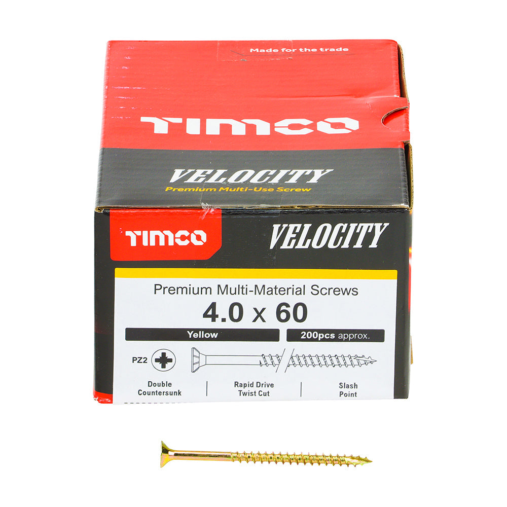 Timco Velocity Premium Multi-Use Screws - PZ - Double Countersunk - Yellow - Box