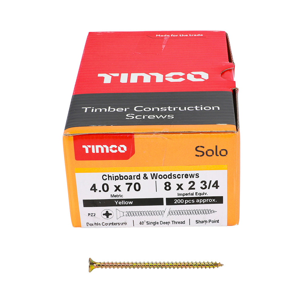 Solo Woodscrew PZ2 CSK ZYP - 4.0 x 70 | Box of 200