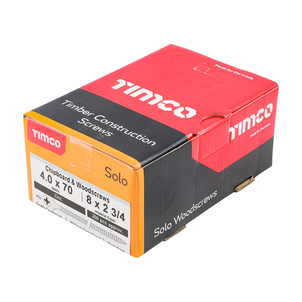 Solo Woodscrew PZ2 CSK Zinc - 4.0 x 70 | Box of 200