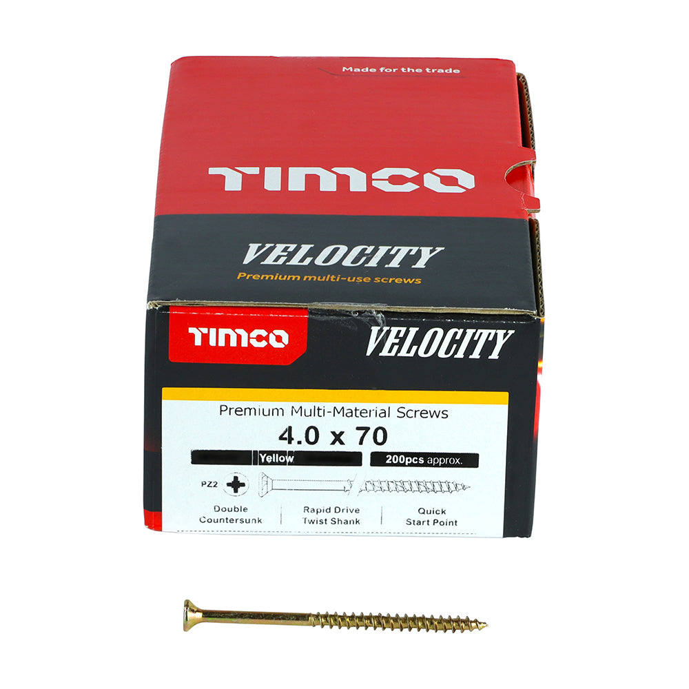 Timco Velocity Premium Multi-Use Screws - PZ - Double Countersunk - Yellow - Box