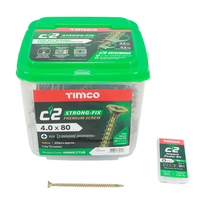 Timco C2 Strong-Fix - PZ - Double Countersunk - Twin-Cut - Yellow - Box