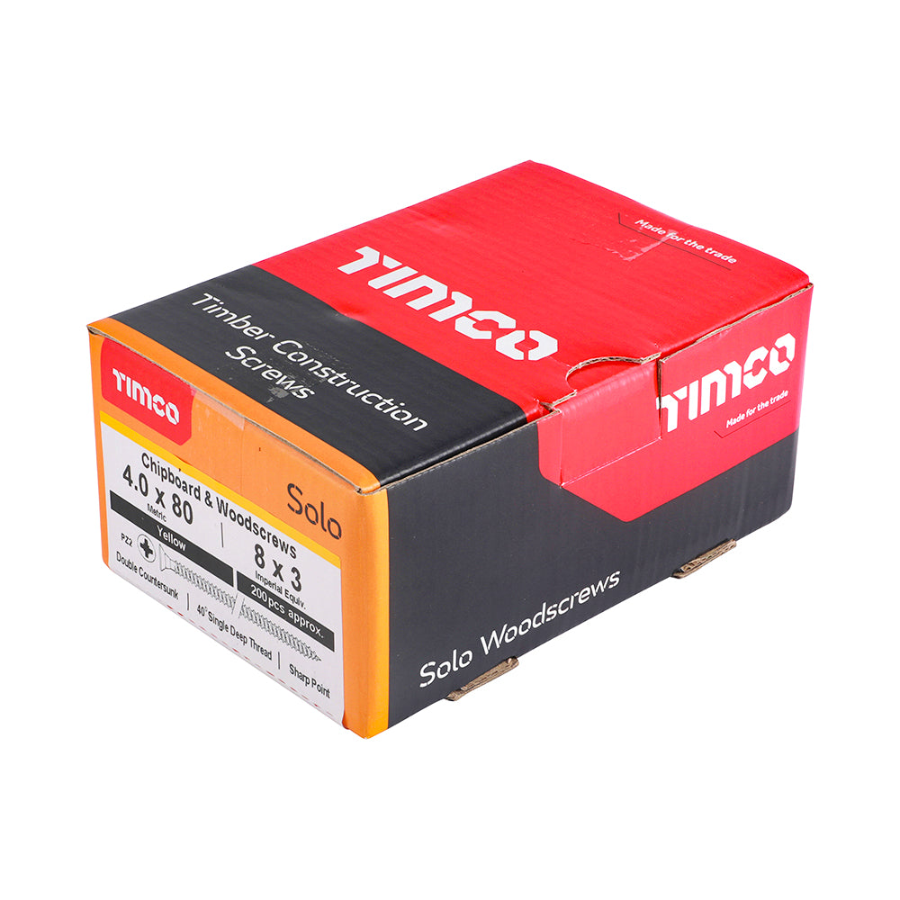 Solo Woodscrew PZ2 CSK ZYP - 4.0 x 80 | Box of 200