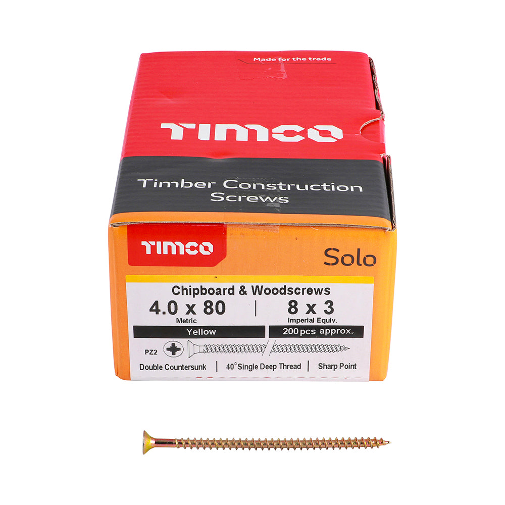 Solo Woodscrew PZ2 CSK ZYP - 4.0 x 80 | Box of 200