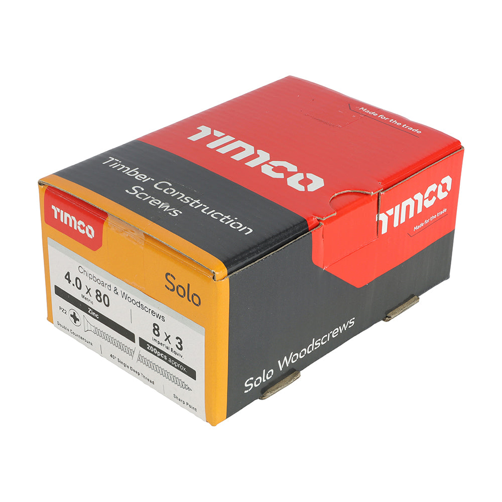 Solo Woodscrew PZ2 CSK Zinc - 4.0 x 80 | Box of 200