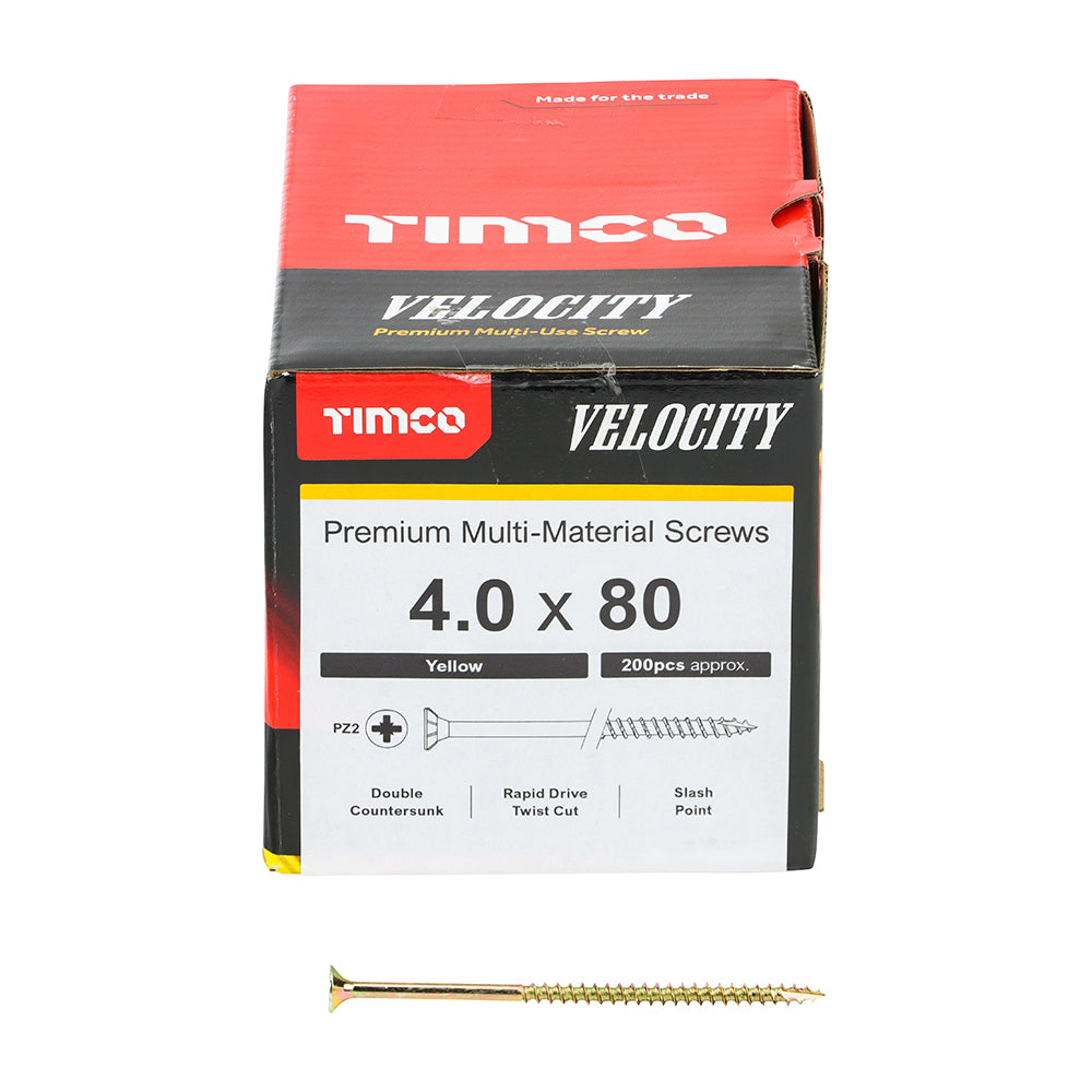 Timco Velocity Premium Multi-Use Screws - PZ - Double Countersunk - Yellow - Box