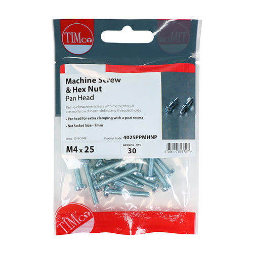 Machine Screw & Nut PAN - BZP - M4 x 12 | TIMpac of 40