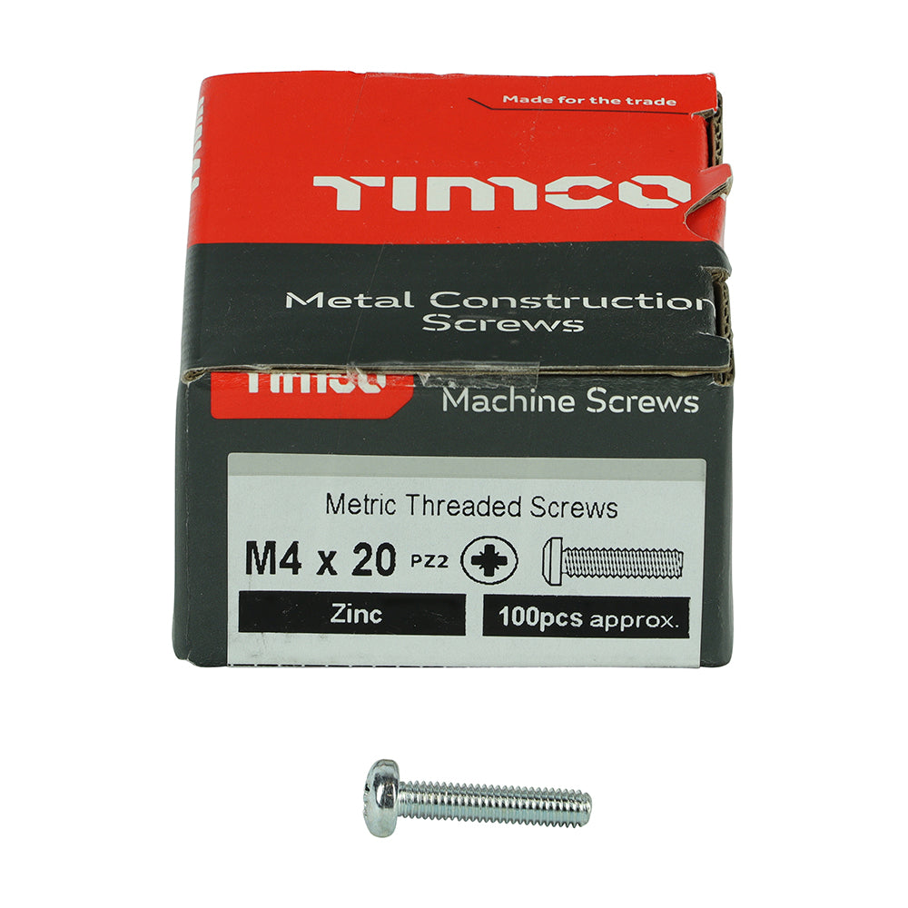 Machine Screw PZ2 PAN Zinc - M4 x 20 | Box of 100
