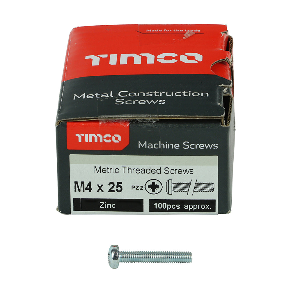 Machine Screw PZ2 PAN Zinc - M4 x 25 | Box of 100