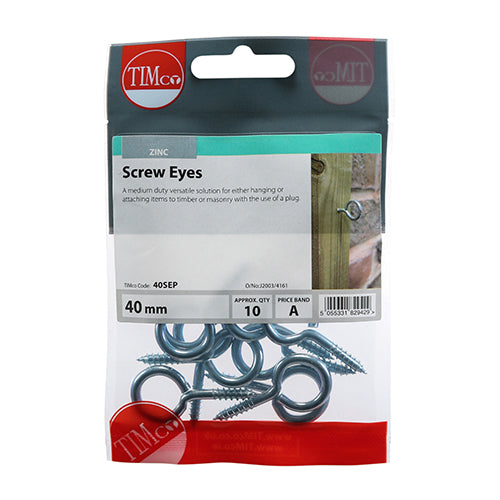 Screw Eyes - BZP - 40mm | TIMpac of 10