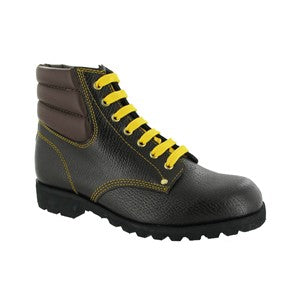 A brown Amblers Niagara BA8871 boot with yellow laces and contrasting yellow stitching.