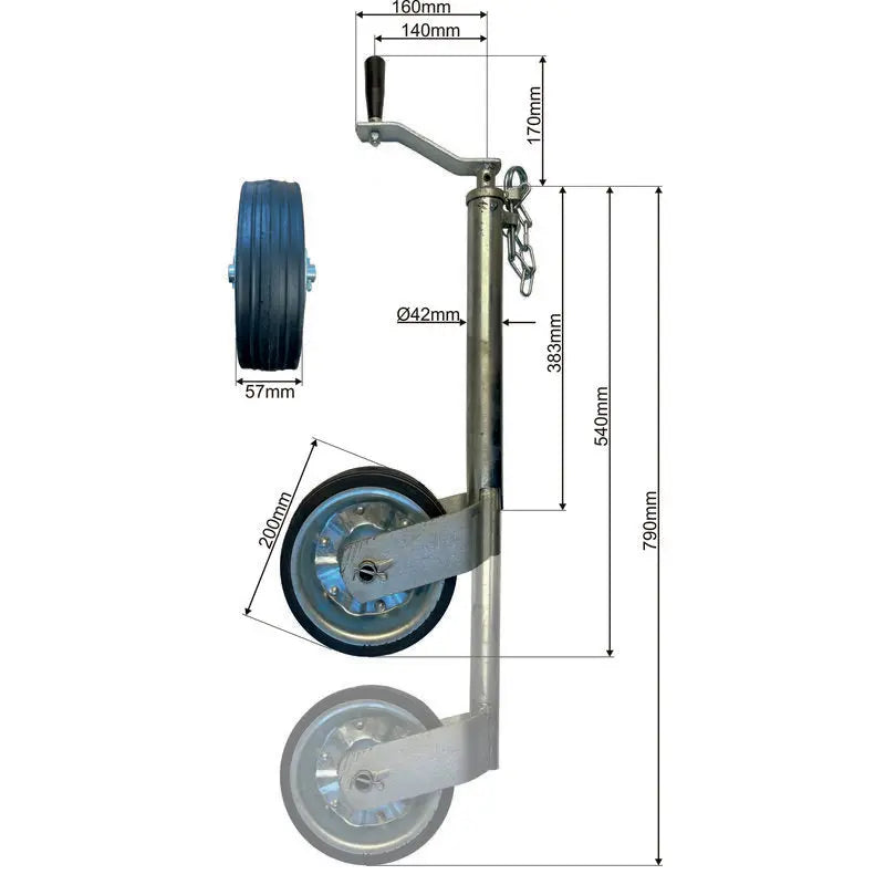 Gwaza Jockey Wheel HD no Clamp 42mm N.W.L 300kg