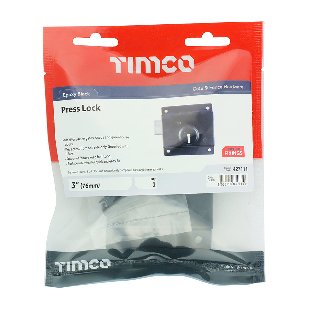 Press Lock - Black - 3" | Plain Bag