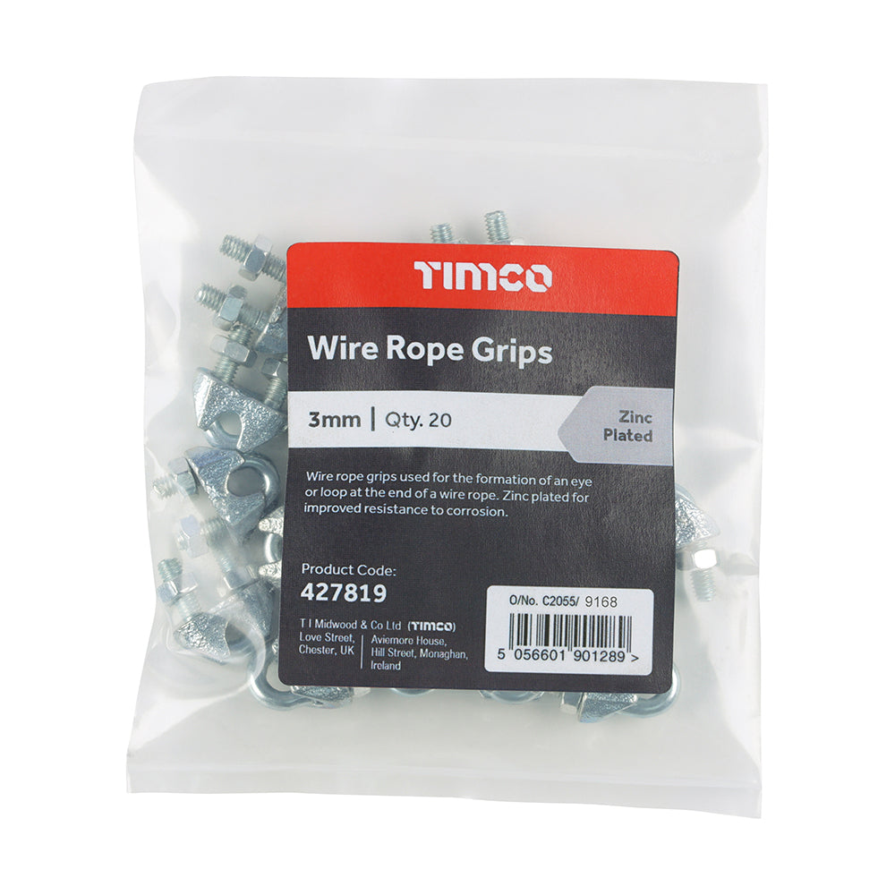 Wire Rope Grips Zinc - 3mm | Bag of 20