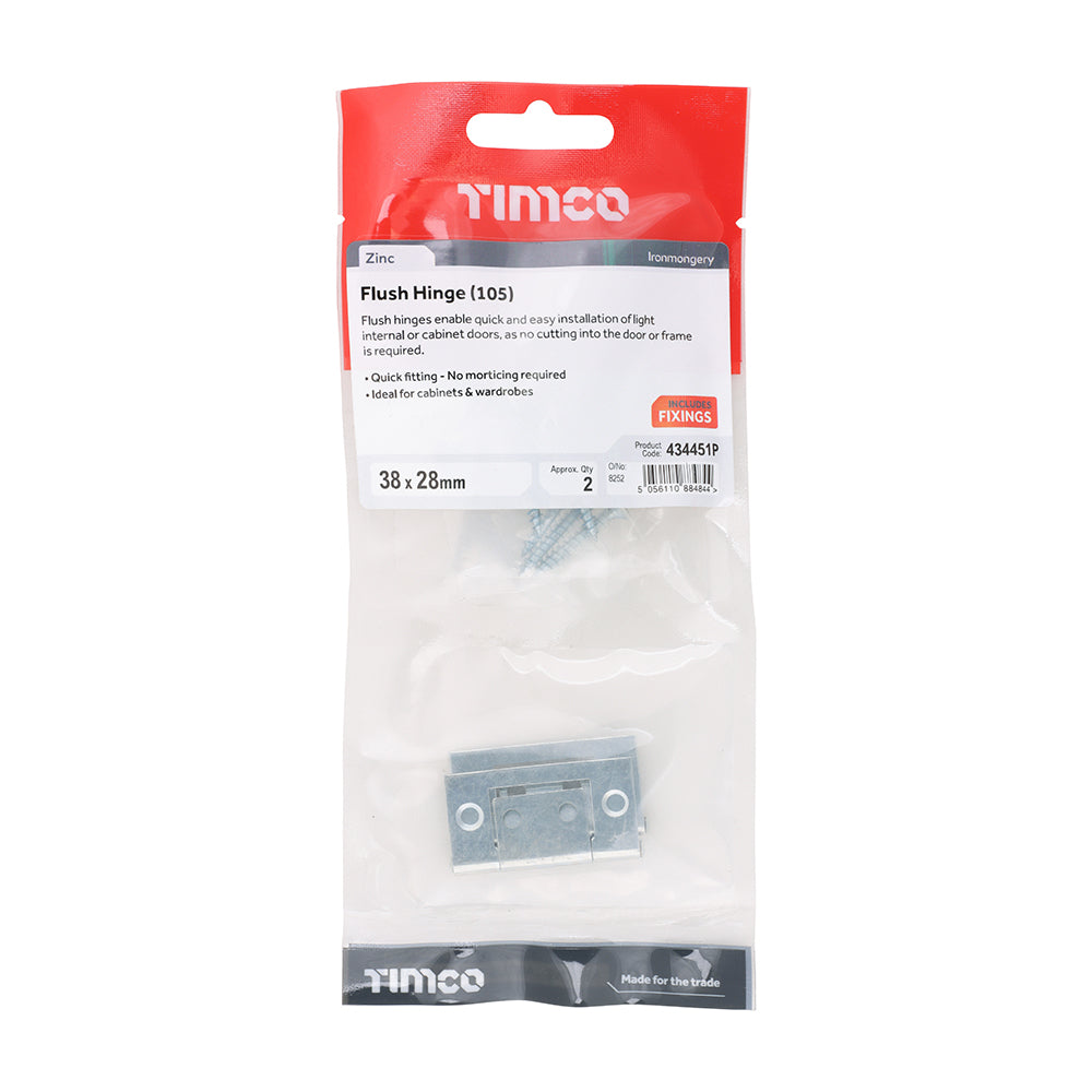 Flush Hinge ZINC - 38 x 28 | Plain Bag of 2