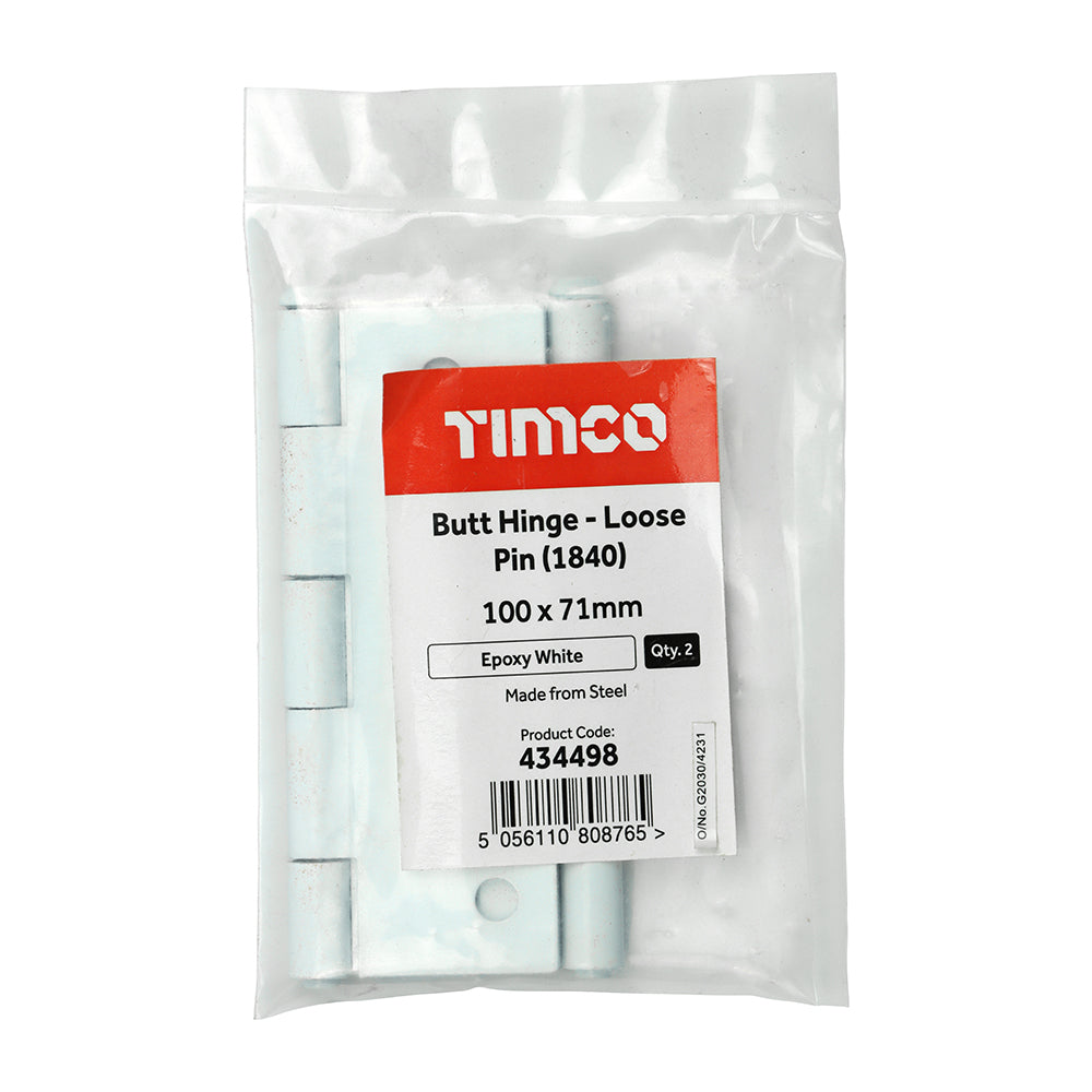 Butt Hinge Loose Pin WHITE - 100 x 71 | Plain Bag of 2