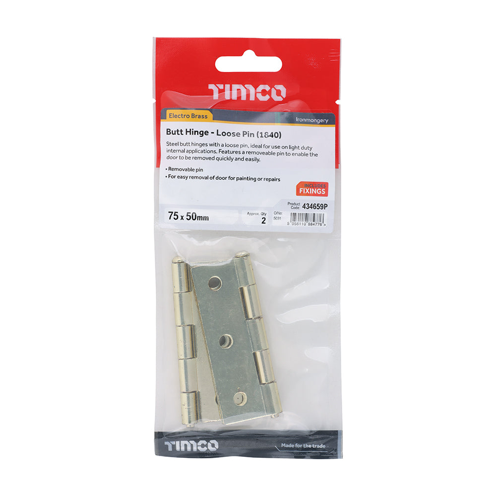 Butt Hinge Loose Pin EB - 75 x 50 | Plain Bag of 2