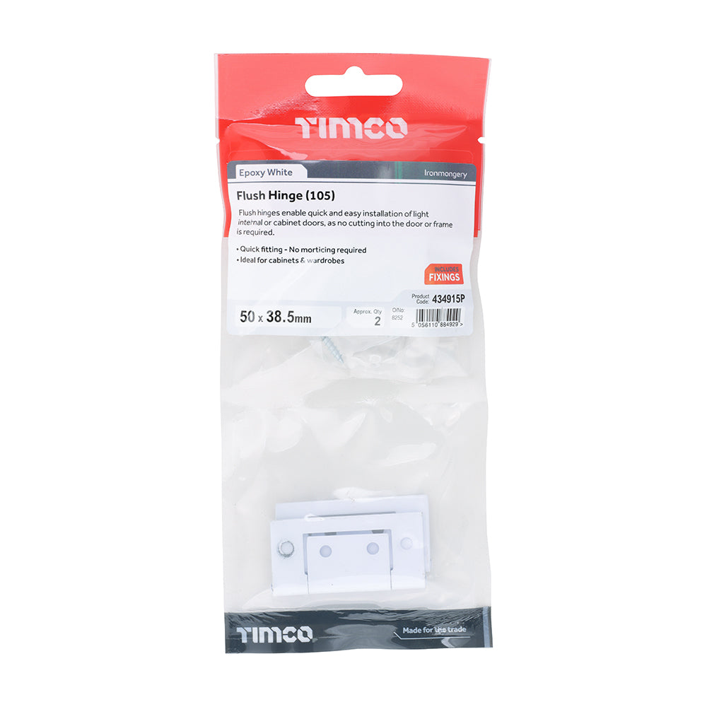 Flush Hinge WHITE - 50 x 38.5 | Plain Bag of 2