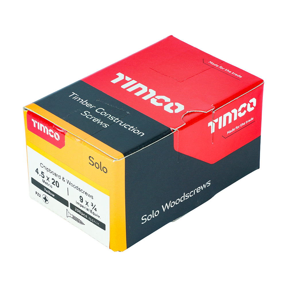 Solo Woodscrew PZ2 CSK ZYP - 4.5 x 20 | Box of 200