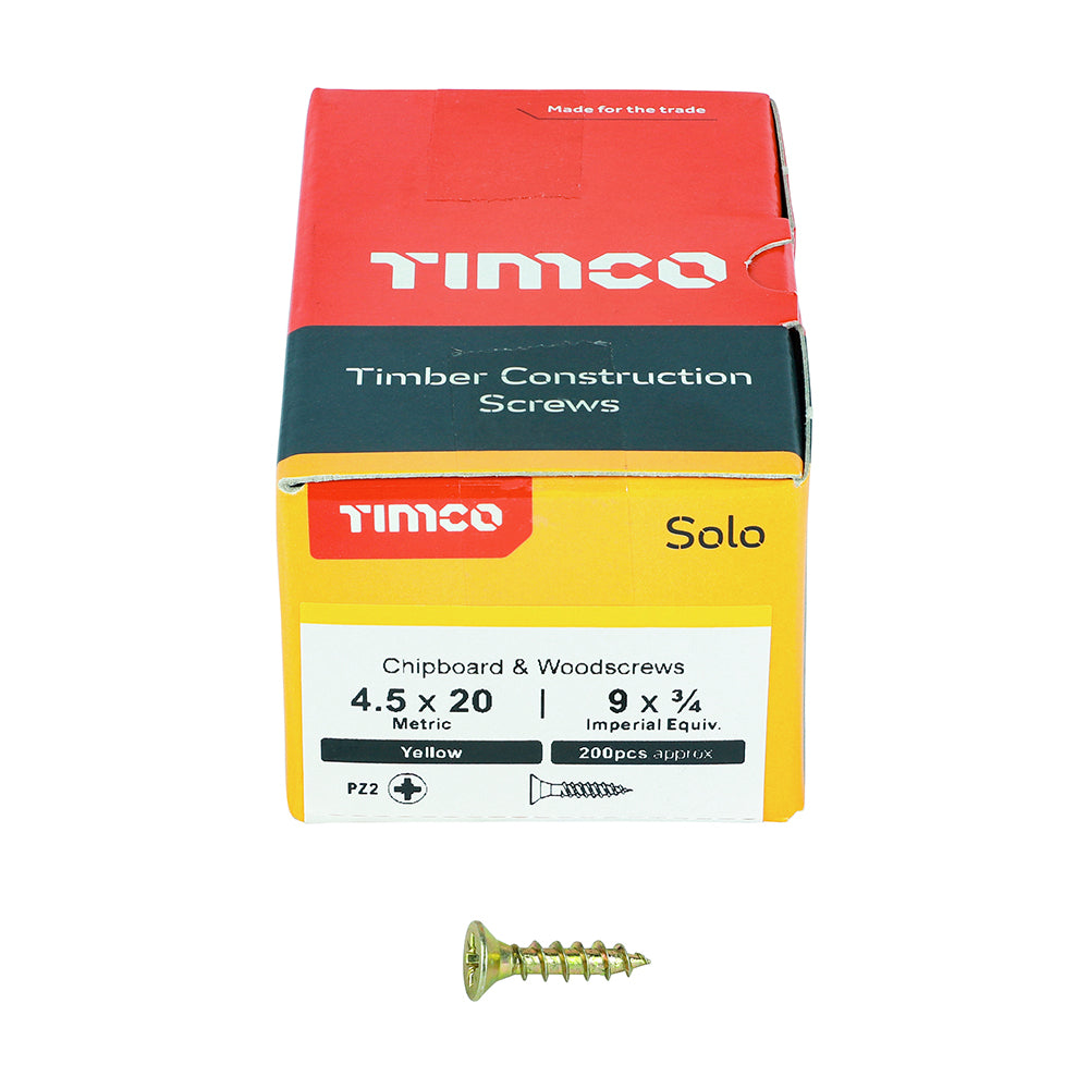 Solo Woodscrew PZ2 CSK ZYP - 4.5 x 20 | Box of 200