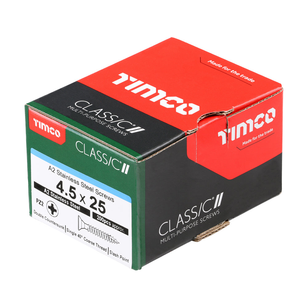 Classic Screw PZ2 CSK A2 SS - 4.5 x 25 | Box of 200