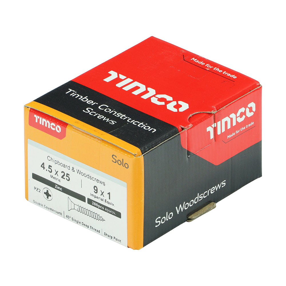 Solo Woodscrew PZ2 CSK Zinc - 4.5 x 25 | Box of 200
