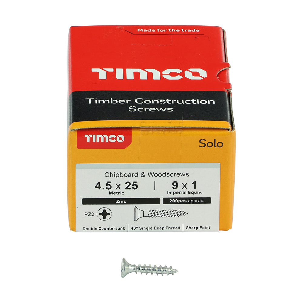 Solo Woodscrew PZ2 CSK Zinc - 4.5 x 25 | Box of 200