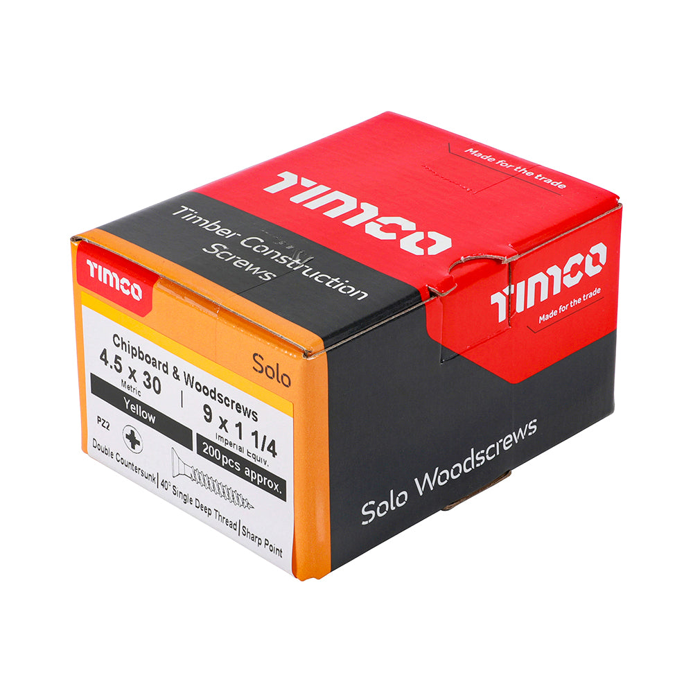 Solo Woodscrew PZ2 CSK ZYP - 4.5 x 30 | Box of 200