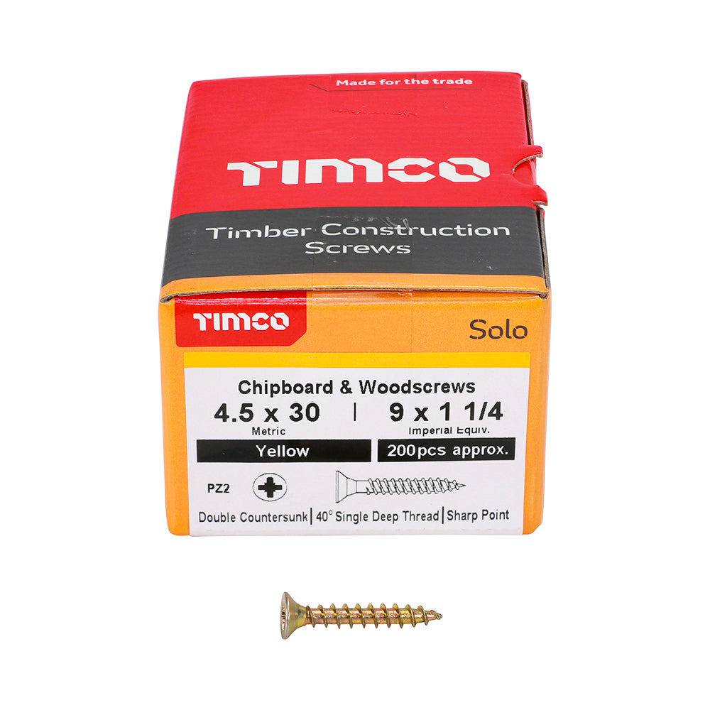 Solo Woodscrew PZ2 CSK ZYP - 4.5 x 30 | Box of 200