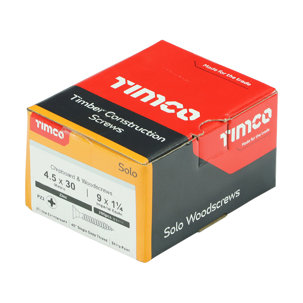 Solo Woodscrew PZ2 CSK Zinc - 4.5 x 30 | Box of 200