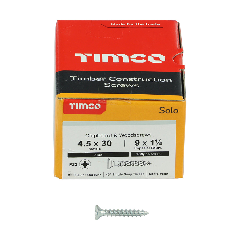 Solo Woodscrew PZ2 CSK Zinc - 4.5 x 30 | Box of 200