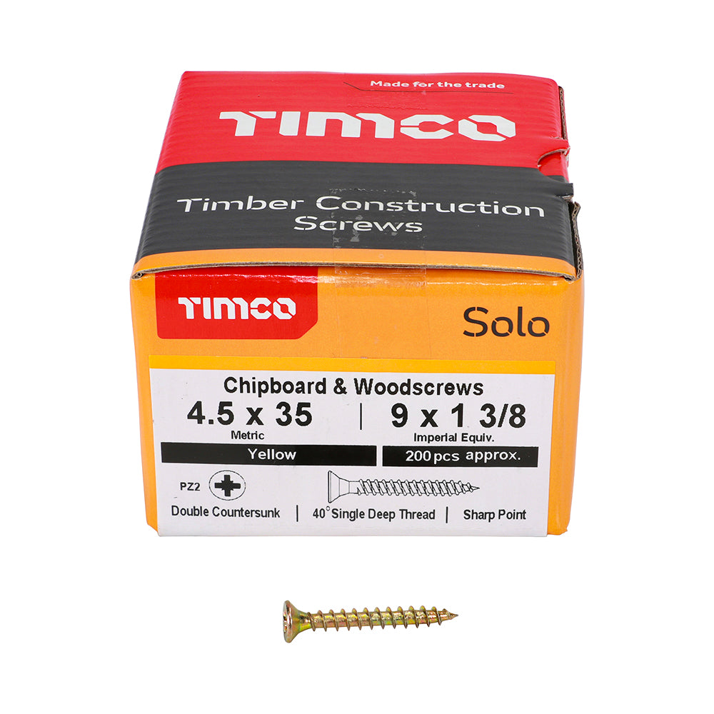 Solo Woodscrew PZ2 CSK ZYP - 4.5 x 35 | Box of 200